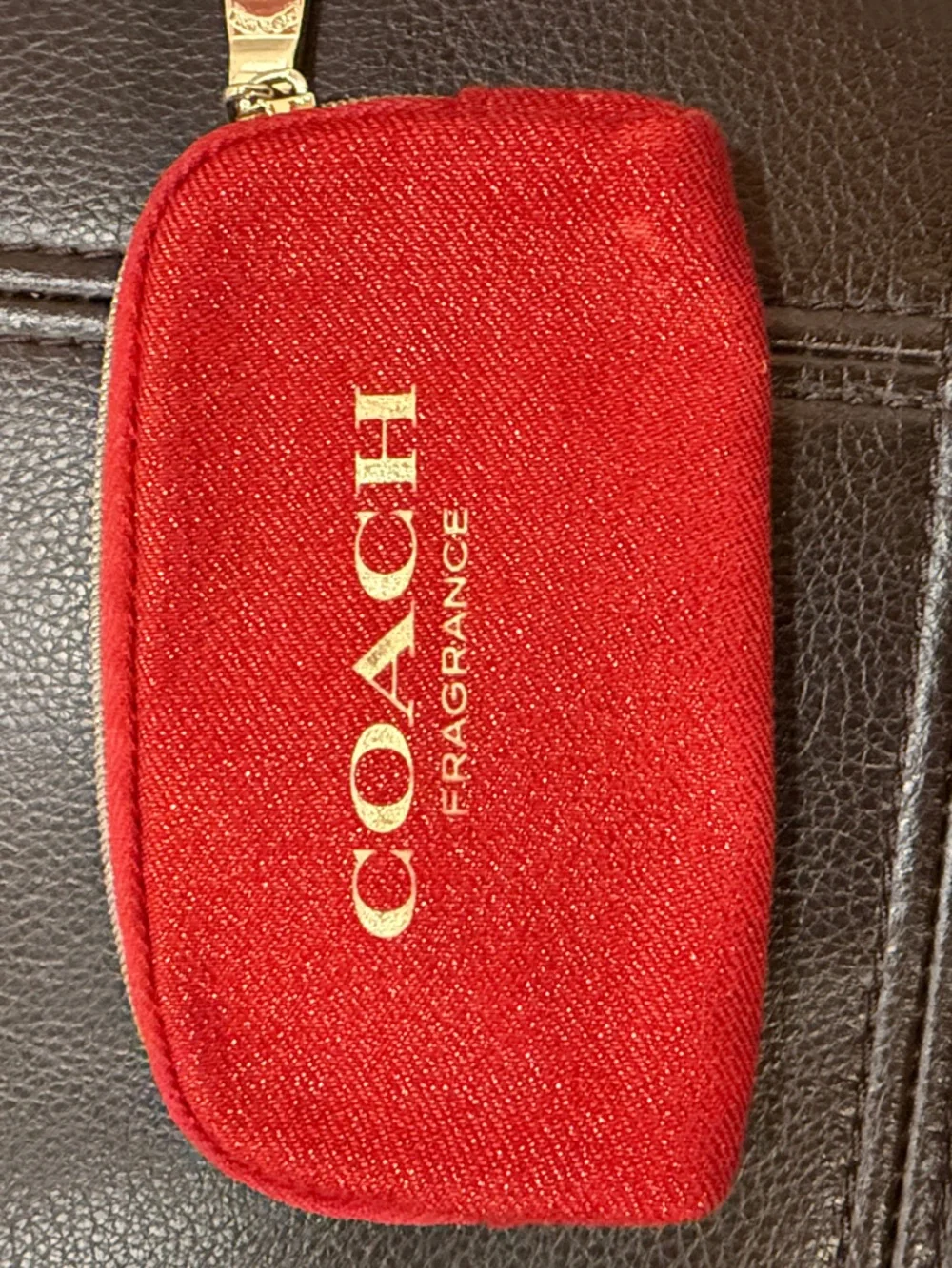 Coach Red Zip Card & Key Pouch with Gold Logo
